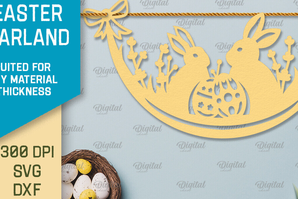 Σετ των 2 Intra απο ξύλο plywood 3mm-4mm πάχος - Πασχαλινή γιρλάντα. Πασχαλινό ντεκόρ Χαρτί κοπής Δίασταση 15x15 cm INTRAFABR-92469590