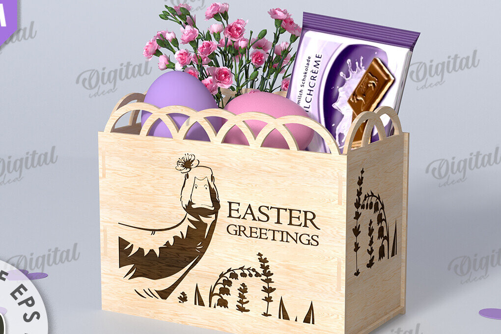 Σετ των 2 Intra απο ξύλο plywood 3mm-4mm πάχος - Πασχαλινό κουτί δώρου Laser cut. Κουτί λιχουδιών Δίασταση 15x15 cm INTRAFABR-116706122