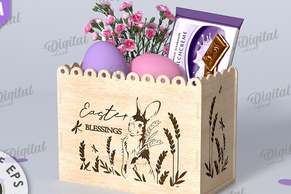 Σετ των 2 Intra απο ξύλο plywood 3mm-4mm πάχος - Πασχαλινό κουτί δώρου Laser cut. Κουτί λιχουδιών Δίασταση 15x15 cm INTRAFABR-116706230