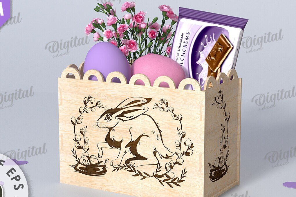 Σετ των 2 Intra απο ξύλο plywood 3mm-4mm πάχος - Πασχαλινό κουτί δώρου Laser cut. Κουτί λιχουδιών Δίασταση 15x15 cm INTRAFABR-116706528