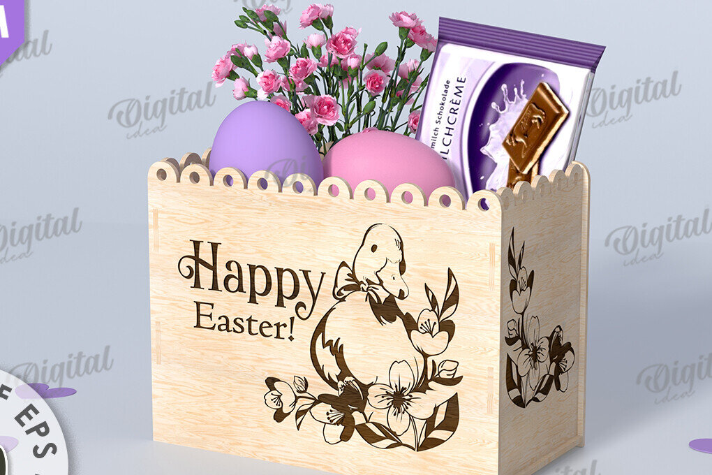 Σετ των 2 Intra απο ξύλο plywood 3mm-4mm πάχος - Πασχαλινό κουτί δώρου Laser cut. Κουτί λιχουδιών Δίασταση 15x15 cm INTRAFABR-116705964