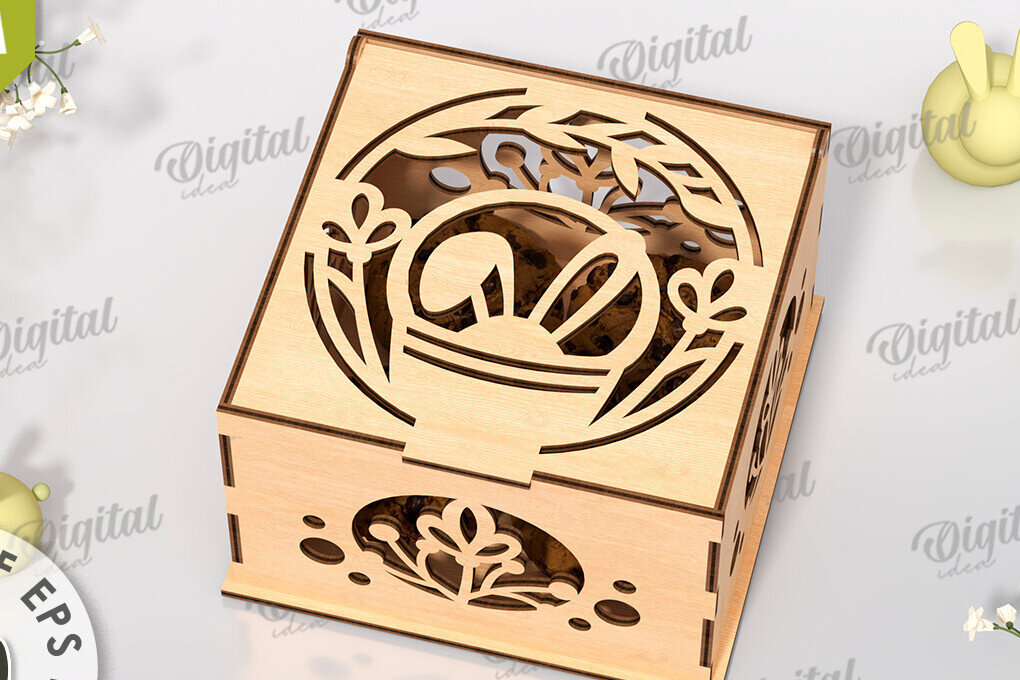 Σετ των 2 Intra απο ξύλο plywood 3mm-4mm πάχος - Πασχαλινό κουτί δώρου LaserCut. Treats Box  Δίασταση 15x15 cm INTRAFABR-118047604