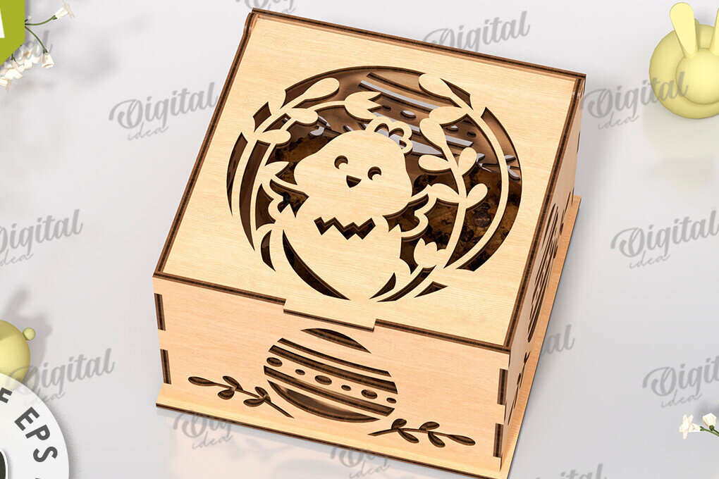 Σετ των 2 Intra απο ξύλο plywood 3mm-4mm πάχος - Πασχαλινό κουτί δώρου LaserCut. Treats Box  Δίασταση 15x15 cm INTRAFABR-118047005