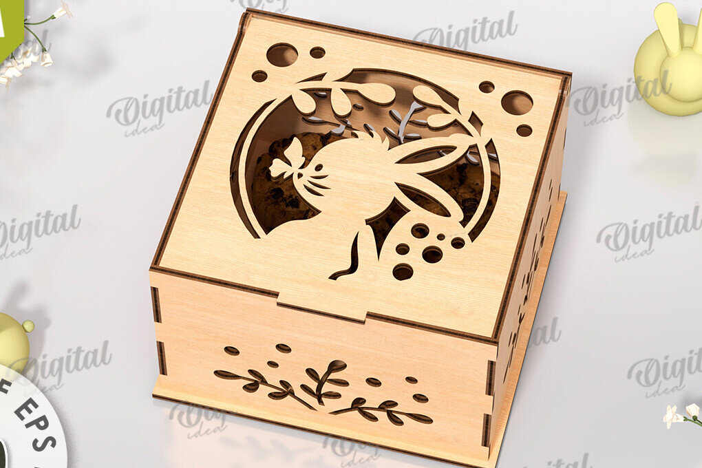 Σετ των 2 Intra απο ξύλο plywood 3mm-4mm πάχος - Πασχαλινό κουτί δώρου LaserCut. Treats Box  Δίασταση 15x15 cm INTRAFABR-118047036