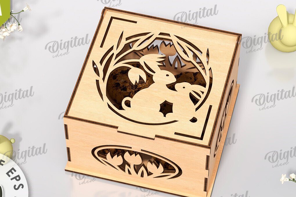 Σετ των 2 Intra απο ξύλο plywood 3mm-4mm πάχος - Πασχαλινό κουτί δώρου LaserCut. Treats Box  Δίασταση 15x15 cm INTRAFABR-118047166