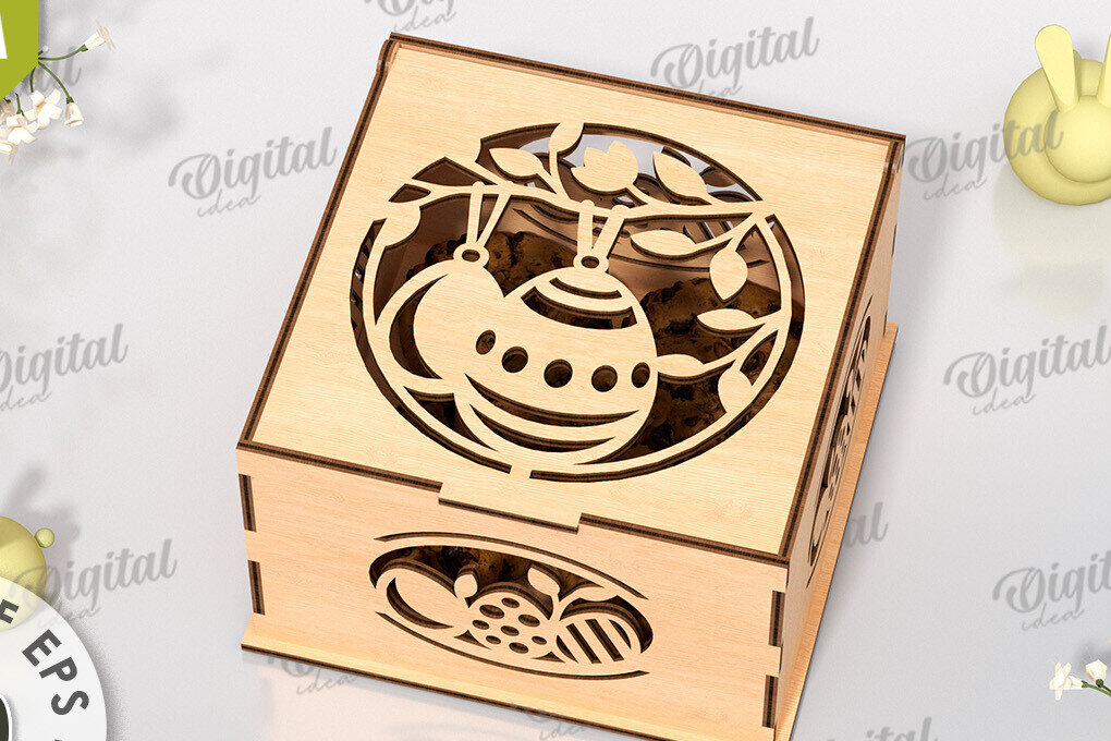 Σετ των 2 Intra απο ξύλο plywood 3mm-4mm πάχος - Πασχαλινό κουτί δώρου LaserCut. Treats Box  Δίασταση 15x15 cm INTRAFABR-118047260