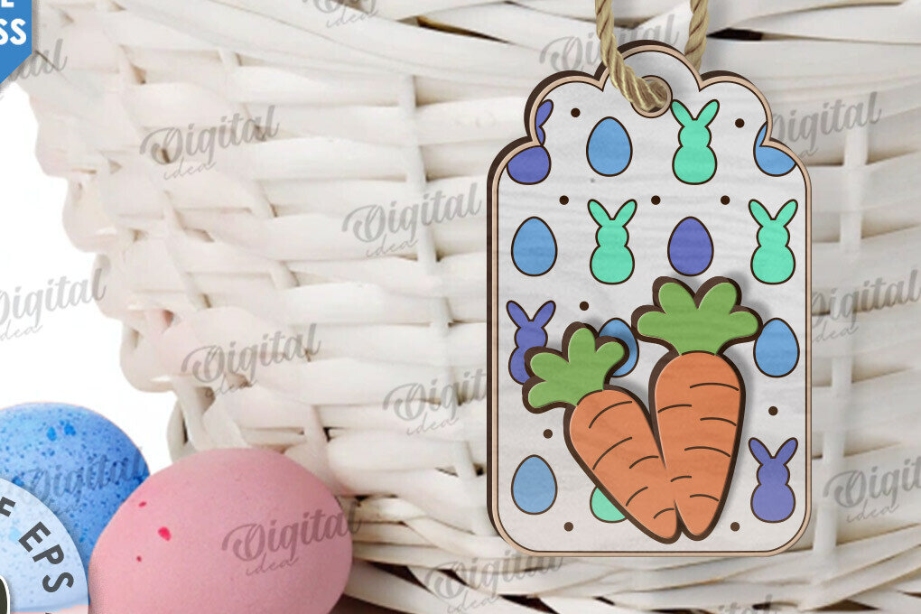 Σετ των 2 Intra απο ξύλο plywood 3mm-4mm πάχος - Ετικέτα δώρου Πάσχα LaserCut. Ετικέτα καλαθιού  Δίασταση 15x15 cm INTRAFABR-118156168