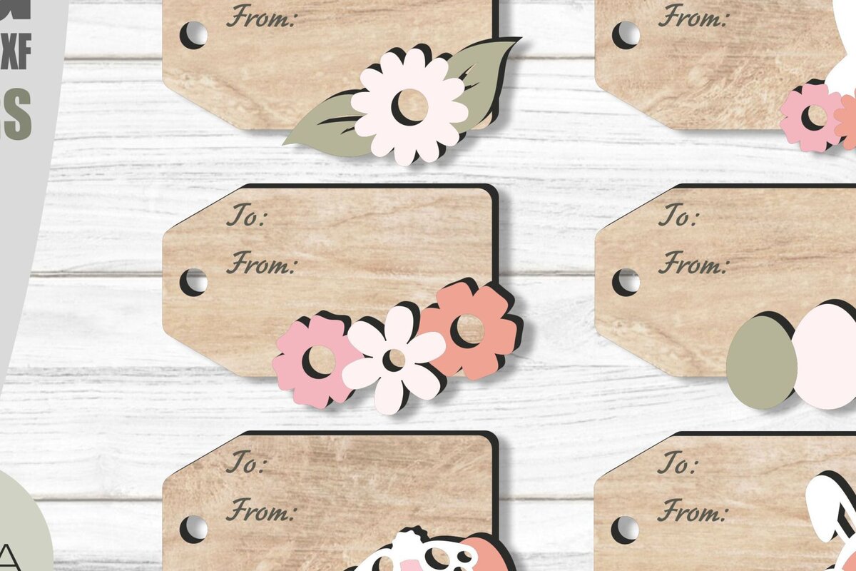 Σετ των 2 Intra απο ξύλο plywood 3mm-4mm πάχος - Πακέτο ετικετών δώρου Πάσχα,  κοπής με λέιζερ Δίασταση 15x15 cm INTRAFABR-92596437