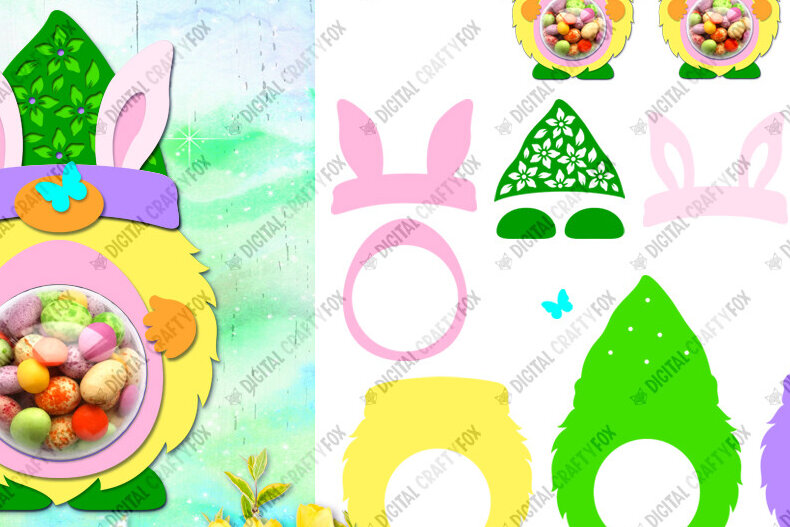 Σετ των 2 Intra απο ξύλο plywood 3mm-4mm πάχος - Πασχαλινό Gnome Bunny Ears Candy Dome Δίασταση 15x15 cm INTRAFABR-88443969