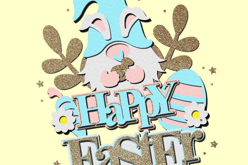 Σετ των 3 Intra απο ξύλο plywood 3mm-4mm πάχος - Πασχαλινό Gnome Cake Topper 3D  Δίασταση 20x20 cm INTRAFABR-115576985