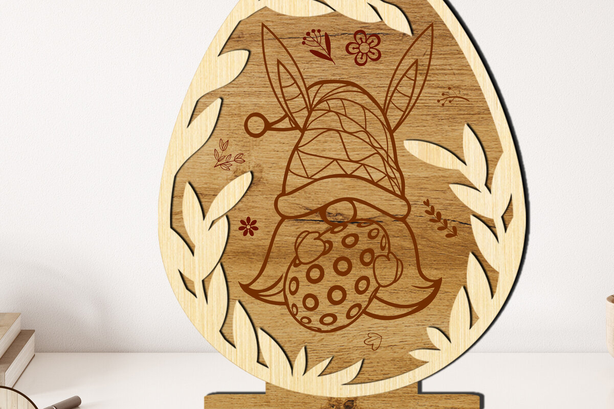 Σετ των 3 Intra απο ξύλο plywood 3mm-4mm πάχος - Διακοσμητικό αυγό Πασχαλινό Gnome Δίασταση 5x6 cm INTRAFABR-115533084