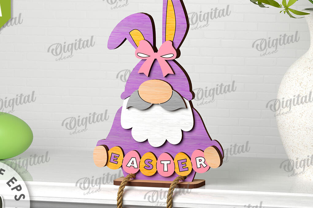 Σετ των 2 Intra απο ξύλο plywood 3mm-4mm πάχος -  Easter Gnome. 3D Πασχαλινό Gnome Δίασταση 15x15 cm INTRAFABR-115403645