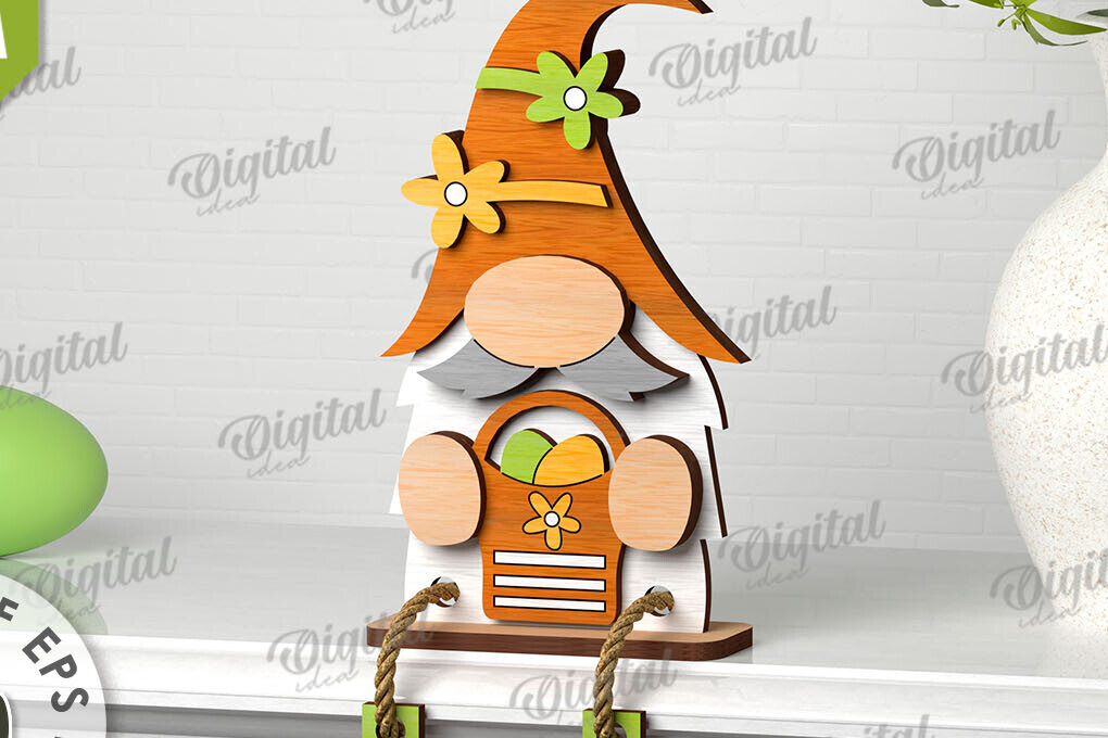 Σετ των 2 Intra απο ξύλο plywood 3mm-4mm πάχος -  Easter Gnome. 3D Πασχαλινό Gnome Δίασταση 15x15 cm INTRAFABR-115403943