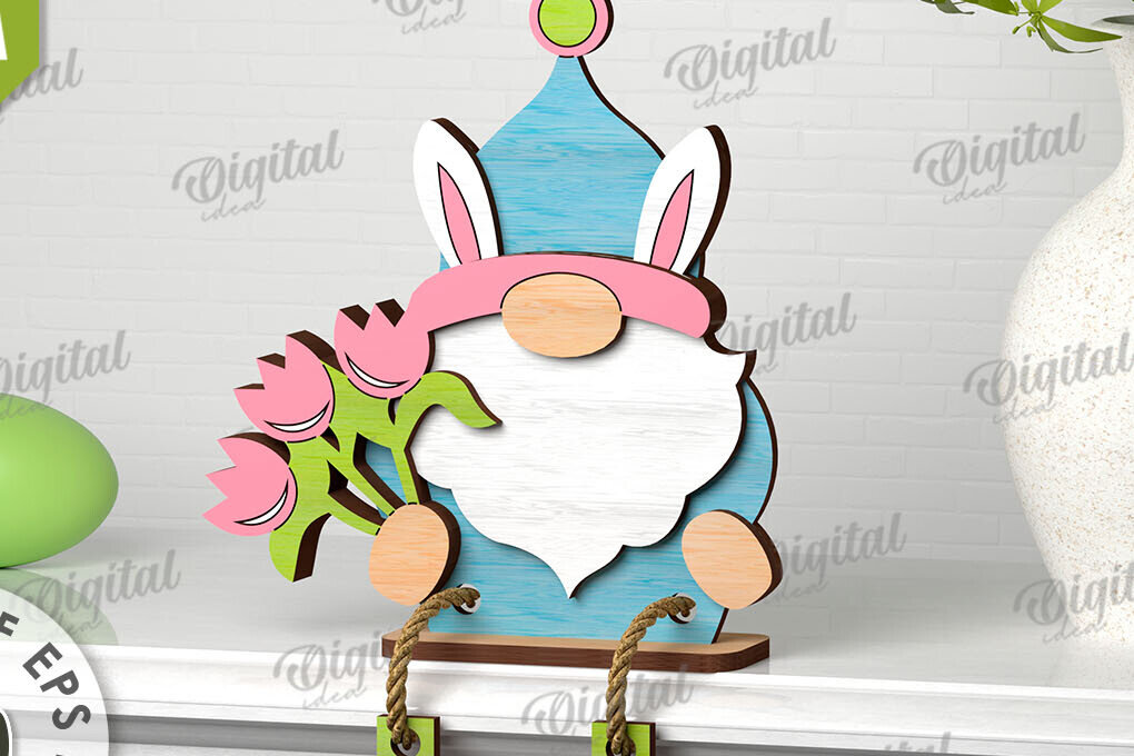 Σετ των 3 Intra απο ξύλο plywood 3mm-4mm πάχος -  Easter Gnome. 3D Πασχαλινό Gnome Δίασταση 15x15 cm INTRAFABR-115404005