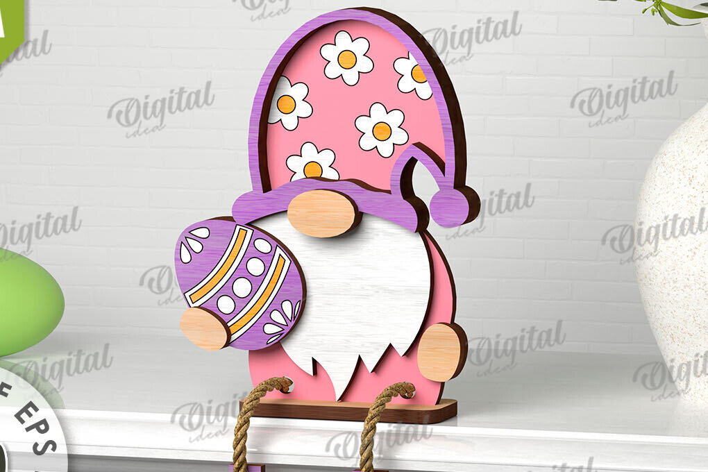 Σετ των 2 Intra απο ξύλο plywood 3mm-4mm πάχος -  Easter Gnome. 3D Πασχαλινό Gnome Δίασταση 15x15 cm INTRAFABR-115403457