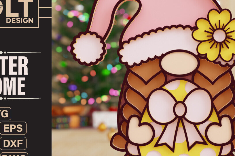 Σετ των 3 Intra απο ξύλο plywood 3mm-4mm πάχος - Πασχαλινό Gnome Κοπή Laser  Δίασταση 20x25 cm INTRAFABR-91677637