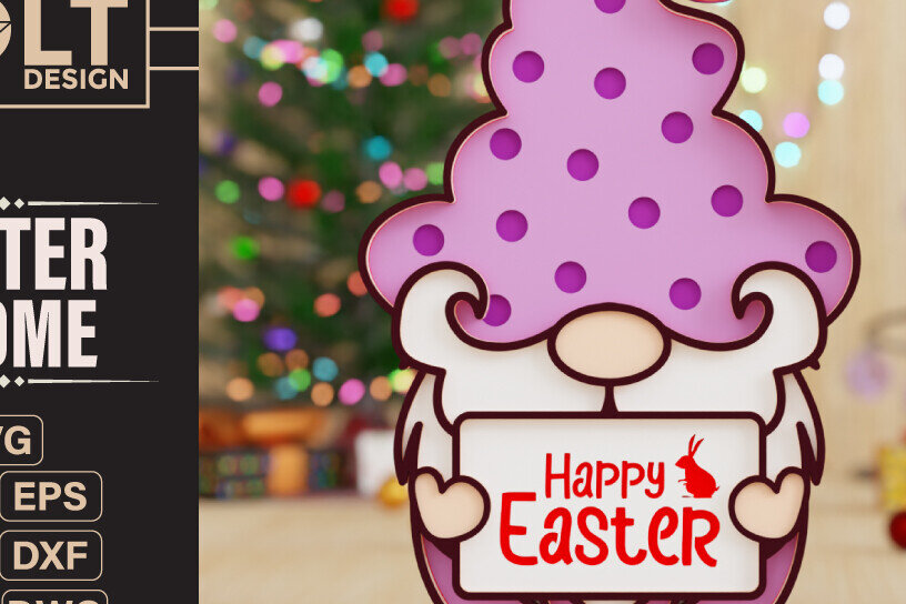 Σετ των 2 Intra απο ξύλο plywood 3mm-4mm πάχος - Πασχαλινό Gnome Κοπή Laser  Δίασταση 20x25 cm INTRAFABR-91677812