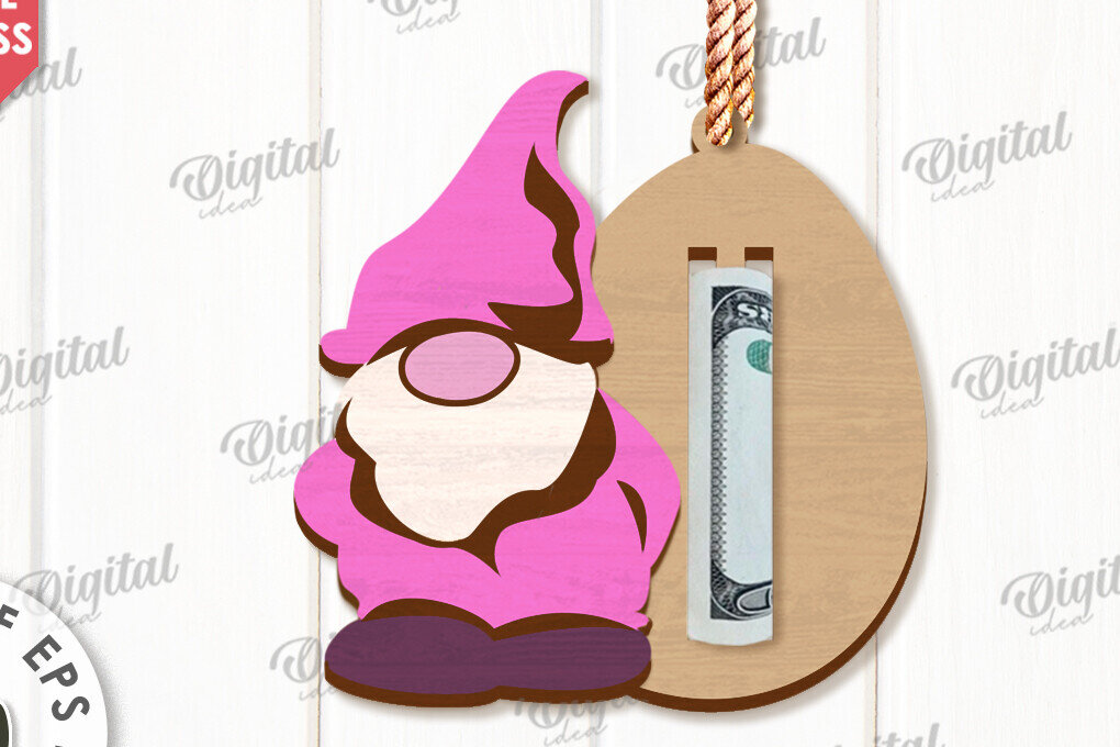 Σετ των 2 Intra απο ξύλο plywood 3mm-4mm πάχος - Πασχαλινό Gnome Money Holder Cut Laser Δίασταση 15x15 cm INTRAFABR-118030558