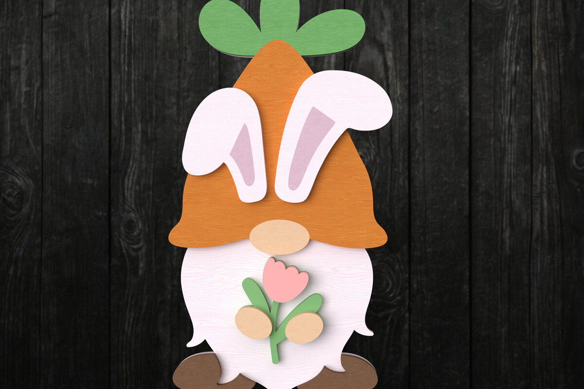 Intra απο ξύλο plywood 3mm-4mm πάχος - Πασχαλινό Gnome με Καρότο Καπέλο  Δίασταση 30x20 cm INTRAFABR-115771648