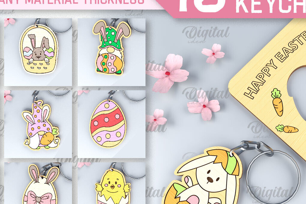 Σετ των 3 Intra απο ξύλο plywood 3mm-4mm πάχος - Πασχαλινό μπρελόκ Πακέτο κοπής με λέιζερ Δίασταση 4x4 cm INTRAFABR-88207275