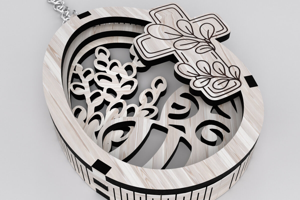 Σετ των 3 Intra απο ξύλο plywood 3mm-4mm πάχος - Πασχαλινό μπρελόκ με σταυρό Δίασταση 5x3 cm INTRAFABR-116408222