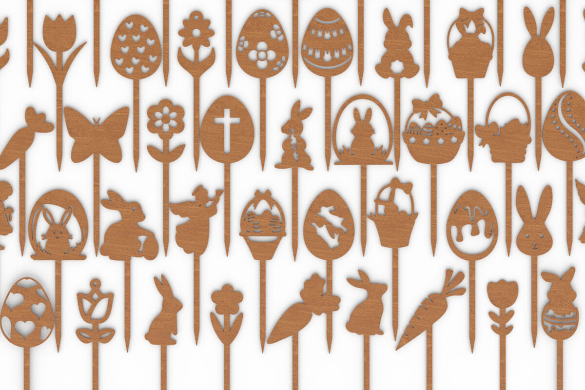 Σετ των 2 Intra απο ξύλο plywood 3mm-4mm πάχος - Πάσχα Laser Cut Bundle Cake Topper Δίασταση 20x20 cm INTRAFABR-119064626