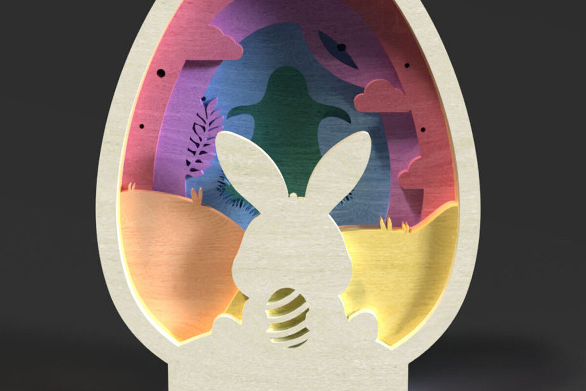 Σετ των 3 Intra απο ξύλο plywood 3mm-4mm πάχος - Πασχαλινό κομμένο αυγό με λέιζερ , Bunny Meadow  Δίασταση 4x4 cm INTRAFABR-117254477