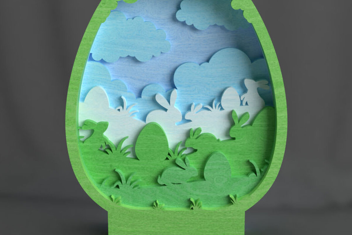 Σετ των 3 Intra απο ξύλο plywood 3mm-4mm πάχος - Πασχαλινό κομμένο αυγό με λέιζερ, Bunny Sky 3D Δίασταση 6x6 cm INTRAFABR-117254465