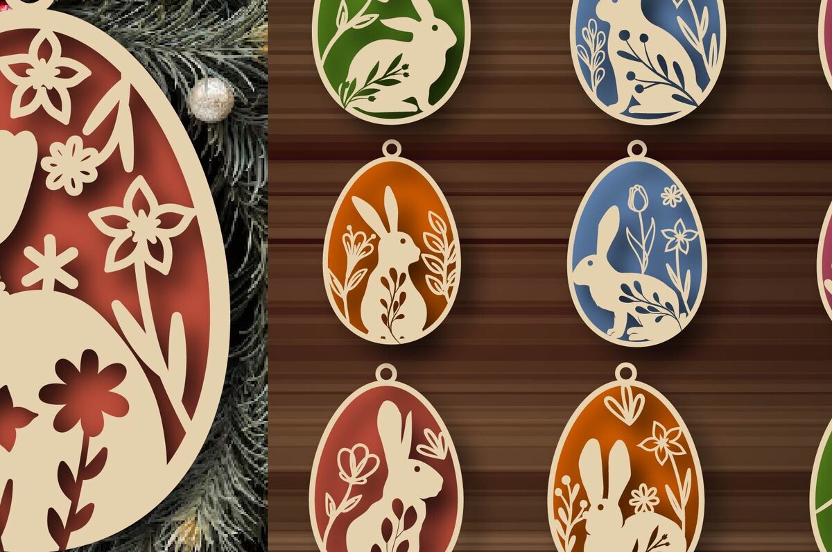 Σετ των 2 Intra απο ξύλο plywood 3mm-4mm πάχος - Πασχαλινά αρχεία κομμένα με λέιζερ Bunny  Layered Δίασταση 20x25 cm INTRAFABR-113211376