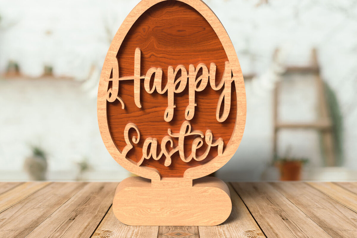 Σετ των 2 Intra απο ξύλο plywood 3mm-4mm πάχος - Πασχαλινό Laser Cut Happy Easter Desgin  Δίασταση 20x20 cm INTRAFABR-116355310