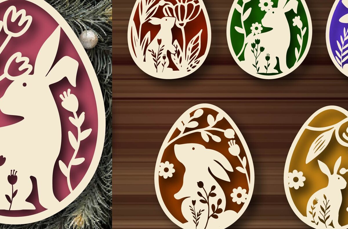 Σετ των 2 Intra απο ξύλο plywood 3mm-4mm πάχος - Πασχαλινό Laser Cut  Bundle, Bunny  Δίασταση 20x25 cm INTRAFABR-113476413