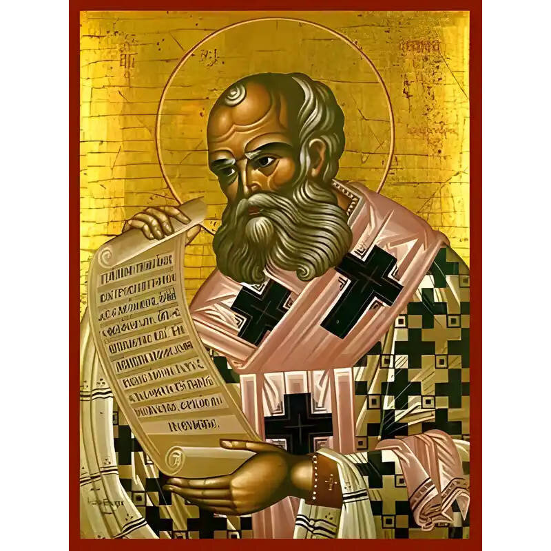 Εικόνα Ορθοδοξίας με περίγραμμα χρυσό σε ξύλο Φλαμουρίας  με  βάση Εικόνα ΑΓΙΟΣ ΑΘΑΝΑΣΙΟΣ Ο ΜΕΓΑΣ, ΠΑΤΡΙΑΡΧΗΣ ΑΛΕΞΑΝΔΡΕΙΑΣ Χειροποίητη Ελληνορθόδοξη εικόνα του Ιησού Χριστού, Κρεμαστή πλάκα βυζαντινής τέχνης, χριστιανική τέχνη Διάσταση 40x30 cm (10,2x7,9