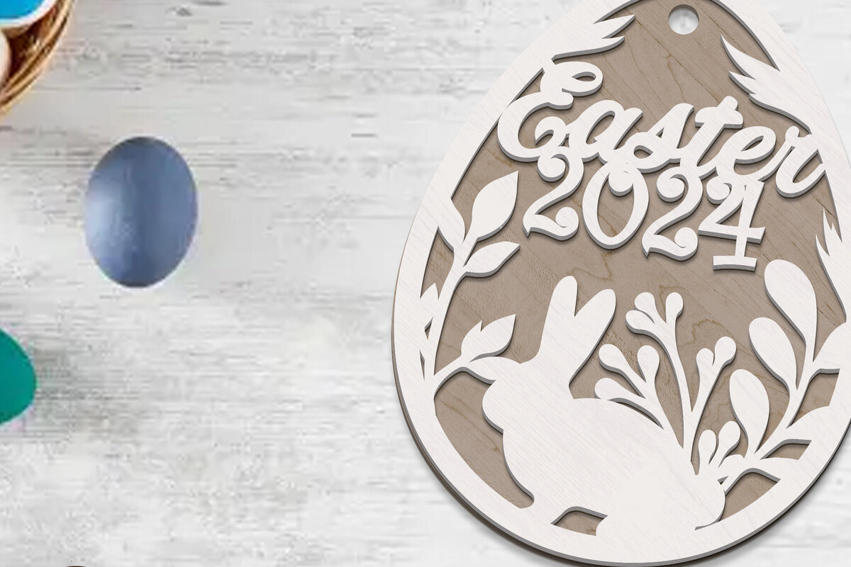 Σετ των 3 Intra απο ξύλο plywood 3mm-4mm πάχος - Πασχαλινό πρότυπο κοπής λέιζερ με το κουνέλι Δίασταση 3x4 cm INTRAFABR-89558418