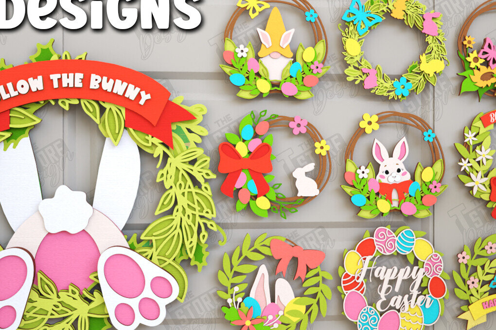 Σετ των 2 Intra απο ξύλο plywood 3mm-4mm πάχος - Πασχαλινή δέσμη στεφάνι |Διακόσμηση τοίχου Δίασταση 15x15 cm INTRAFABR-116814210