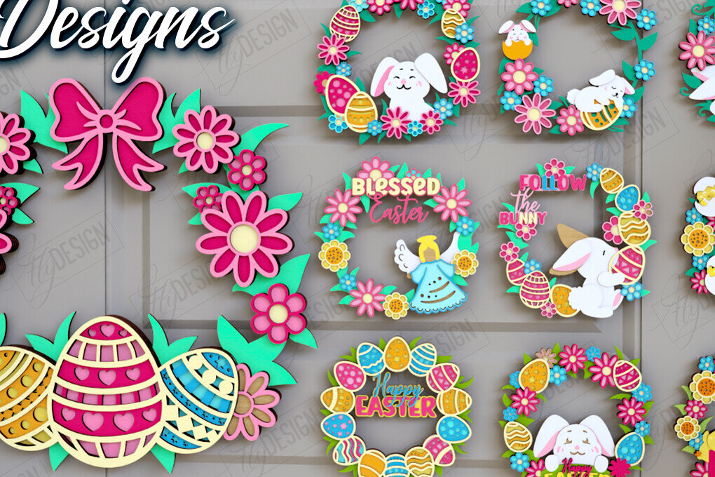 Σετ των 2 Intra απο ξύλο plywood 3mm-4mm πάχος - Πασχαλινή δέσμη στεφάνι |Διακόσμηση τοίχου Δίασταση 15x15 cm INTRAFABR-116814158