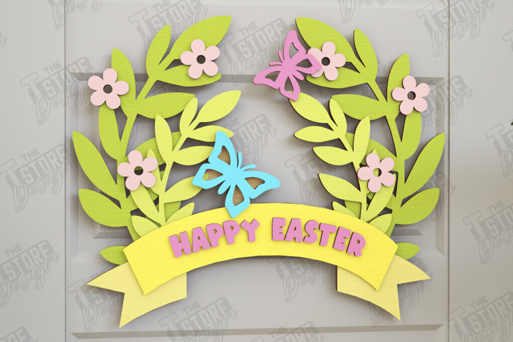 Σετ των 2 Intra απο ξύλο plywood 3mm-4mm πάχος - Πασχαλινό στεφάνι | Πασχαλινό σχέδιο Δίασταση 15x15 cm INTRAFABR-116814063