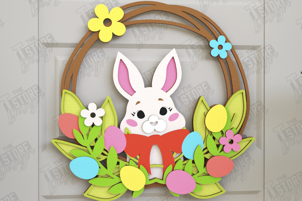 Σετ των 2 Intra απο ξύλο plywood 3mm-4mm πάχος - Πασχαλινό στεφάνι | Πασχαλινό σχέδιο Δίασταση 15x15 cm INTRAFABR-116814071