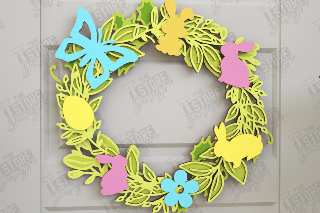 Σετ των 2 Intra απο ξύλο plywood 3mm-4mm πάχος - Πασχαλινό στεφάνι | Πασχαλινό σχέδιο Δίασταση 15x15 cm INTRAFABR-116814091