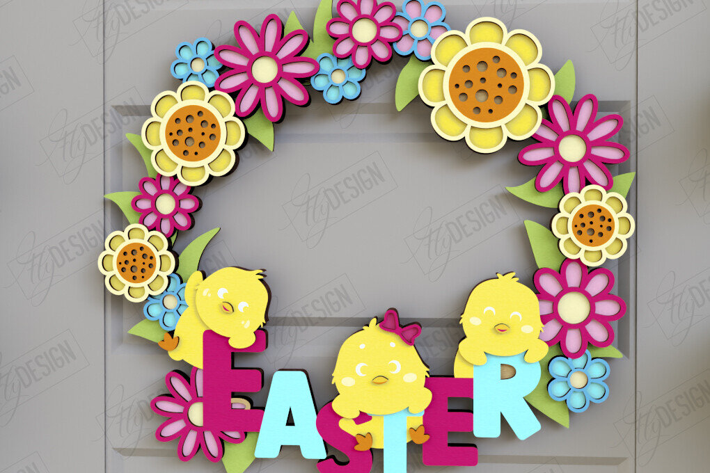 Σετ των 2 Intra απο ξύλο plywood 3mm-4mm πάχος - Πασχαλινό στεφάνι | Πασχαλινό σχέδιο Δίασταση 15x15 cm INTRAFABR-116813906