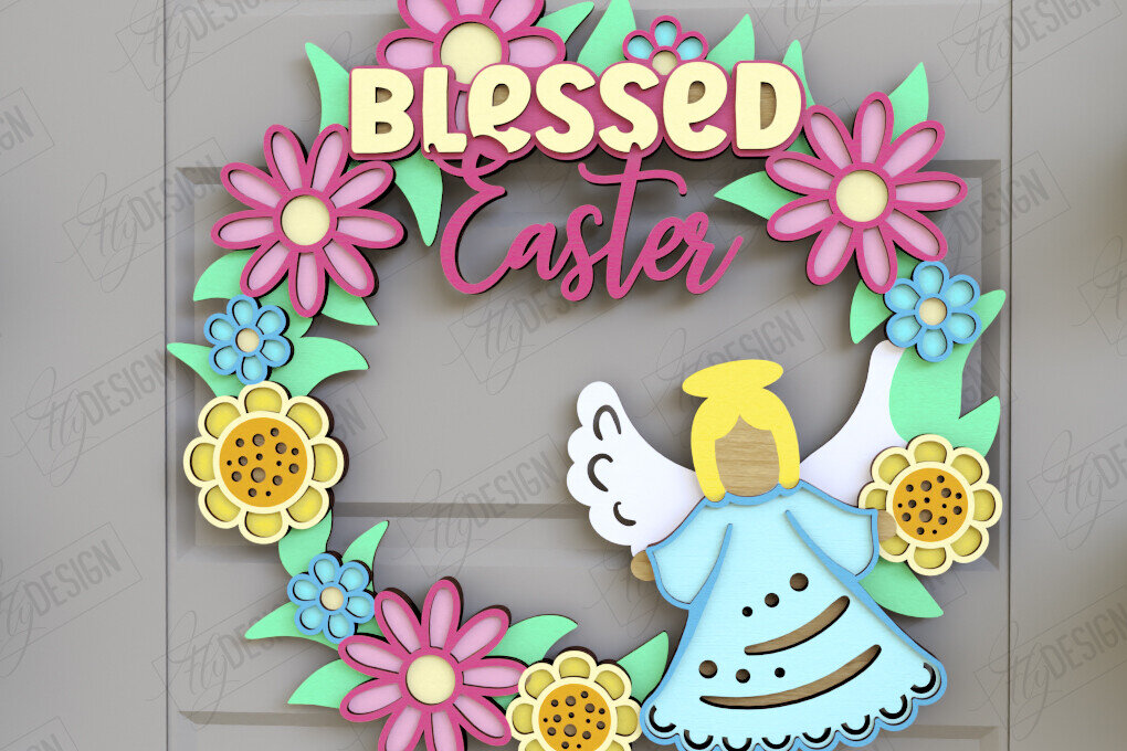 Σετ των 2 Intra απο ξύλο plywood 3mm-4mm πάχος - Πασχαλινό στεφάνι | Πασχαλινό σχέδιο Δίασταση 15x15 cm INTRAFABR-116813913