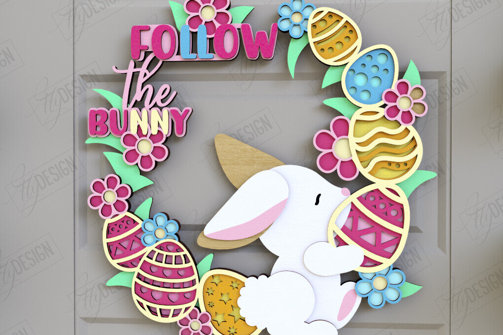 Σετ των 2 Intra απο ξύλο plywood 3mm-4mm πάχος - Πασχαλινό στεφάνι | Πασχαλινό σχέδιο Δίασταση 15x15 cm INTRAFABR-116813916