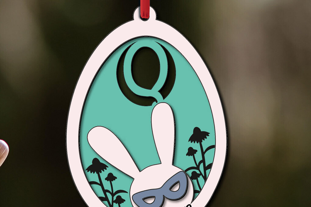 Σετ των 3 Intra απο ξύλο plywood 3mm-4mm πάχος - Πασχαλινό γράμμα Q Στολίδι με ετικέτα αυγού καλαθιού Δίασταση 6x6 cm INTRAFABR-118820812