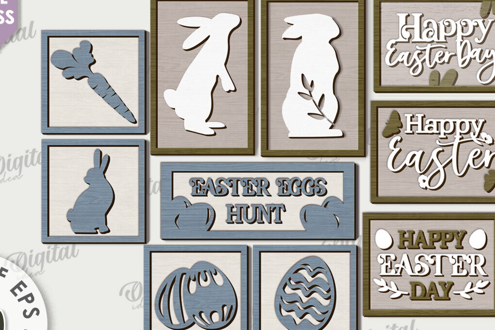 Σετ των 2 Intra απο ξύλο plywood 3mm-4mm πάχος - Πακέτο κοπής με λέιζερ πασχαλινές μίνι πινακίδες Δίασταση 15x15 cm INTRAFABR-115823243