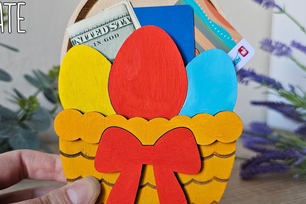 Σετ των 2 Intra απο ξύλο plywood 3mm-4mm πάχος - Πασχαλινή θήκη χρημάτων , Καλάθι Αυγό Δίασταση 15x15 cm INTRAFABR-116833765