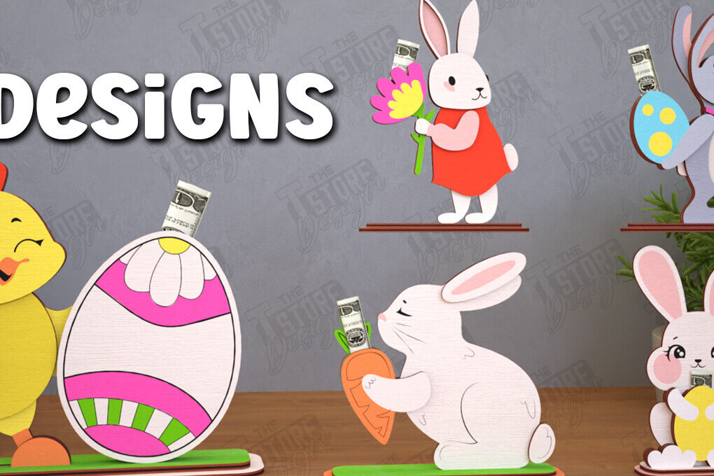 Σετ των 2 Intra απο ξύλο plywood 3mm-4mm πάχος - Πακέτο Πασχαλινών Χρημάτων | Λαγουδάκι |CNC Δίασταση 15x15 cm INTRAFABR-117957473