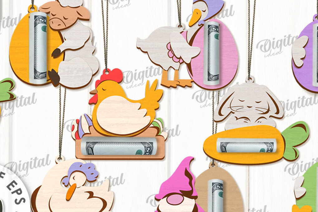 Σετ των 2 Intra απο ξύλο plywood 3mm-4mm πάχος - Πασχαλινοί κάτοχοι χρημάτων Δέσμη κοπής με λέιζερ Δίασταση 15x15 cm INTRAFABR-118047971