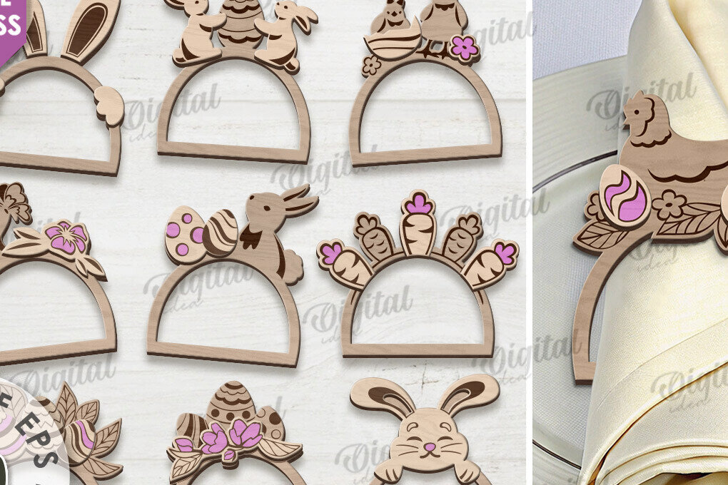 Σετ των 2 Intra απο ξύλο plywood 3mm-4mm πάχος - Πασχαλινά δαχτυλίδια χαρτοπετσέτας Πακέτο κοπής με λέιζερ Δίασταση 15x15 cm INTRAFABR-117901250