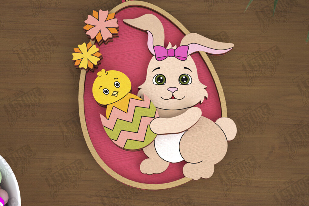 Σετ των 3 Intra απο ξύλο plywood 3mm-4mm πάχος - Πασχαλινά Στολίδια | Πασχαλινή κρεμαστή διακόσμηση Δίασταση 6x6 cm INTRAFABR-115769579