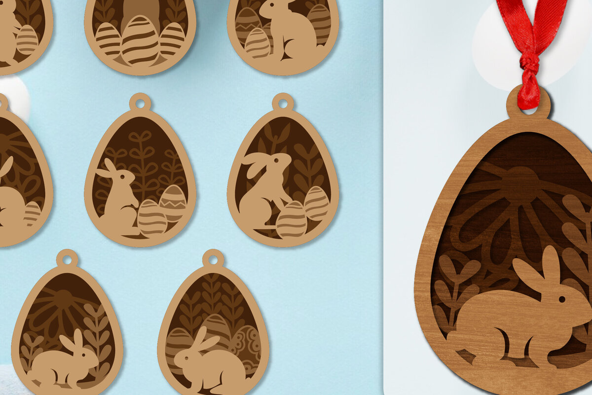 Σετ των 3 Intra απο ξύλο plywood 3mm-4mm πάχος - Πασχαλινά στολίδια με στρώσεις Lasercut ΔΕΜΑ Δίασταση 6x6 cm INTRAFABR-118338903