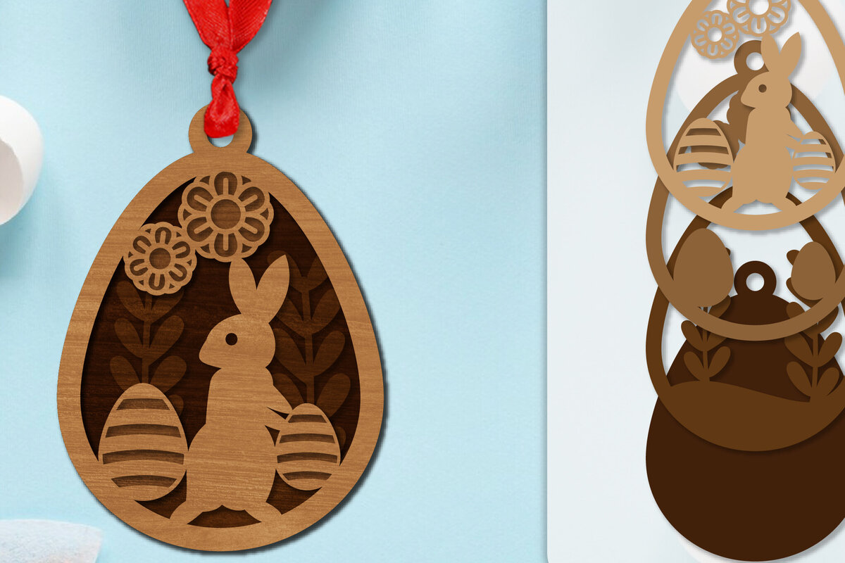 Σετ των 3 Intra απο ξύλο plywood 3mm-4mm πάχος - Πασχαλινά στολίδια με στρώσεις Lasercut Δίασταση 6x6 cm INTRAFABR-118338812